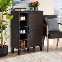 Baxton Studio SESC16104-Modi Wenge-Shoe Cabinet Idina Mid-Century Modern Two-Tone Dark Brown and Grey Finished Wood 1-Door Shoe Cabinet